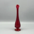 Vintage Tall Ruby Red Floral Fenton Swung Glass Bud Vase 10.25”
