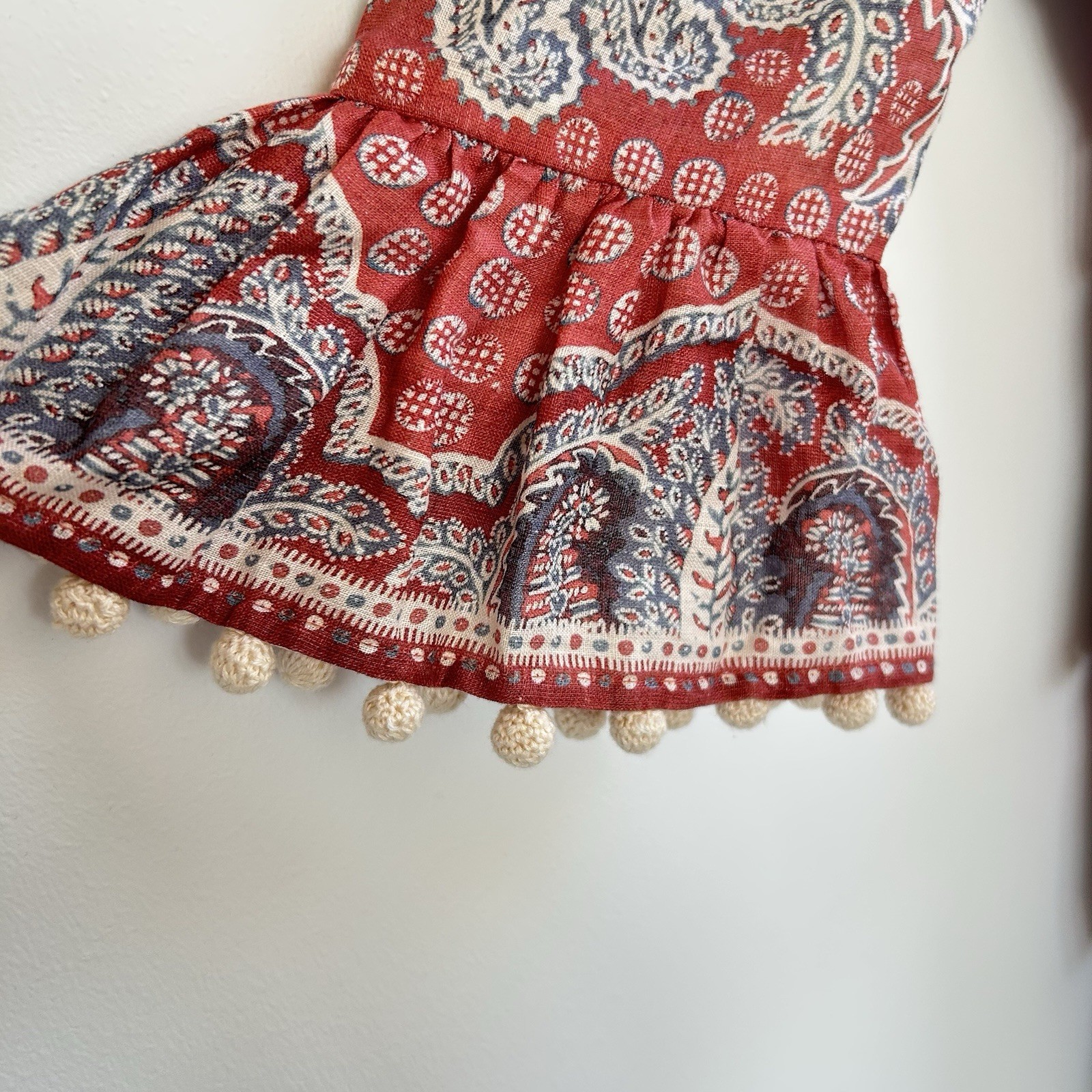 Zimmermann Vitali Tiered Hem Mini Dress Size 0 AU 8/US 4 Red Paisley Linen Belt