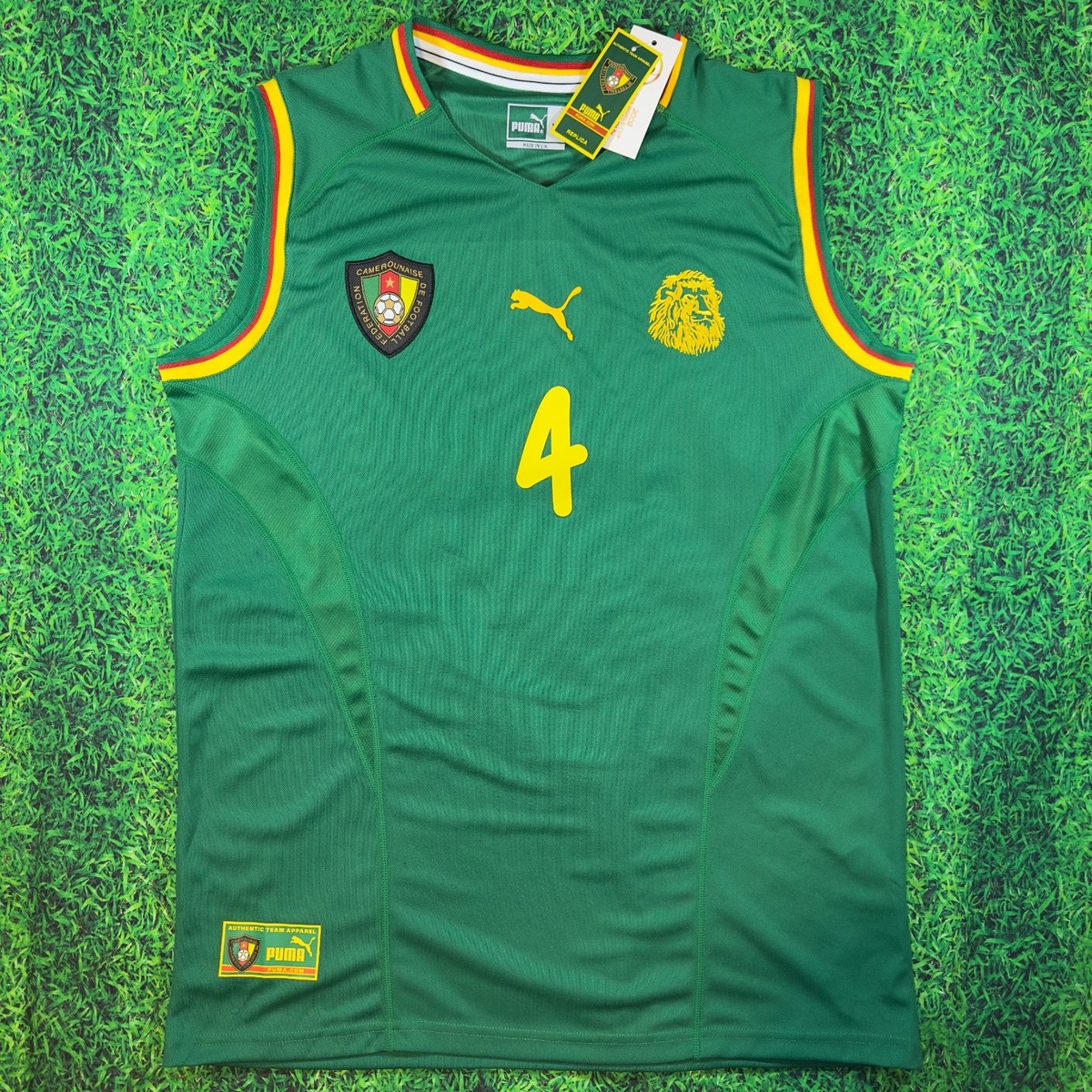 Cameroon 2002 World Cup Sleeveless Home Jersey #4 Rigobert Song