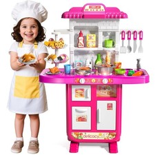 Kids Kitchen Playset for Ages 3-6 4-8, Play Kitchen with Light, Sound and Spr...