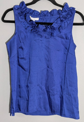 NWT - RSVP by Talbots Royal Blue Sleeveless Ruffled Neckline Top Petite Small Sp