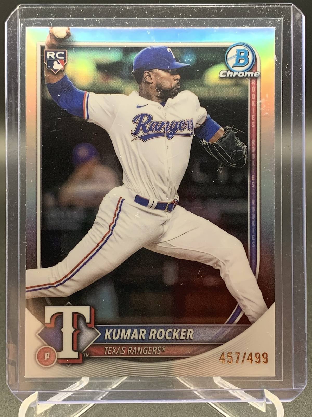 Kumar Rocker 2025 Bowman Chrome 457/499 Refractor Rookie Card #98 Rangers