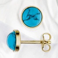 Ohrstecker Rund 333 Gold Gelbgold 2 TüRkise Ohrringe Goldohrstecker