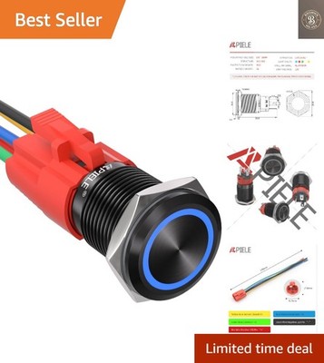 16mm Latching Push Button Switch 12V DC On Off Black Shell with LED Angel Eye...