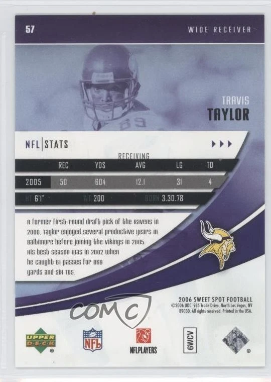 2006 Sweet Spot Travis Taylor #57 - Image 2 of 2