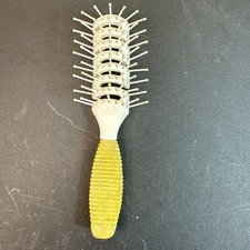 Vtg Travel Clinique White Vented Ball Tip Bristle Green/Yellow Handle Hairbrush