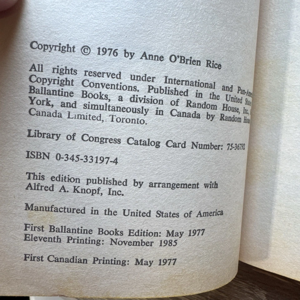 Interview with the Vampire - Anne Rice  - Ballantine 1985 11th print!! - Image 4 of 4