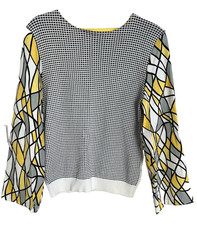 Upcycled ReStyled Remade Black White Yellow Pullover Top OOAK Art To Wear
