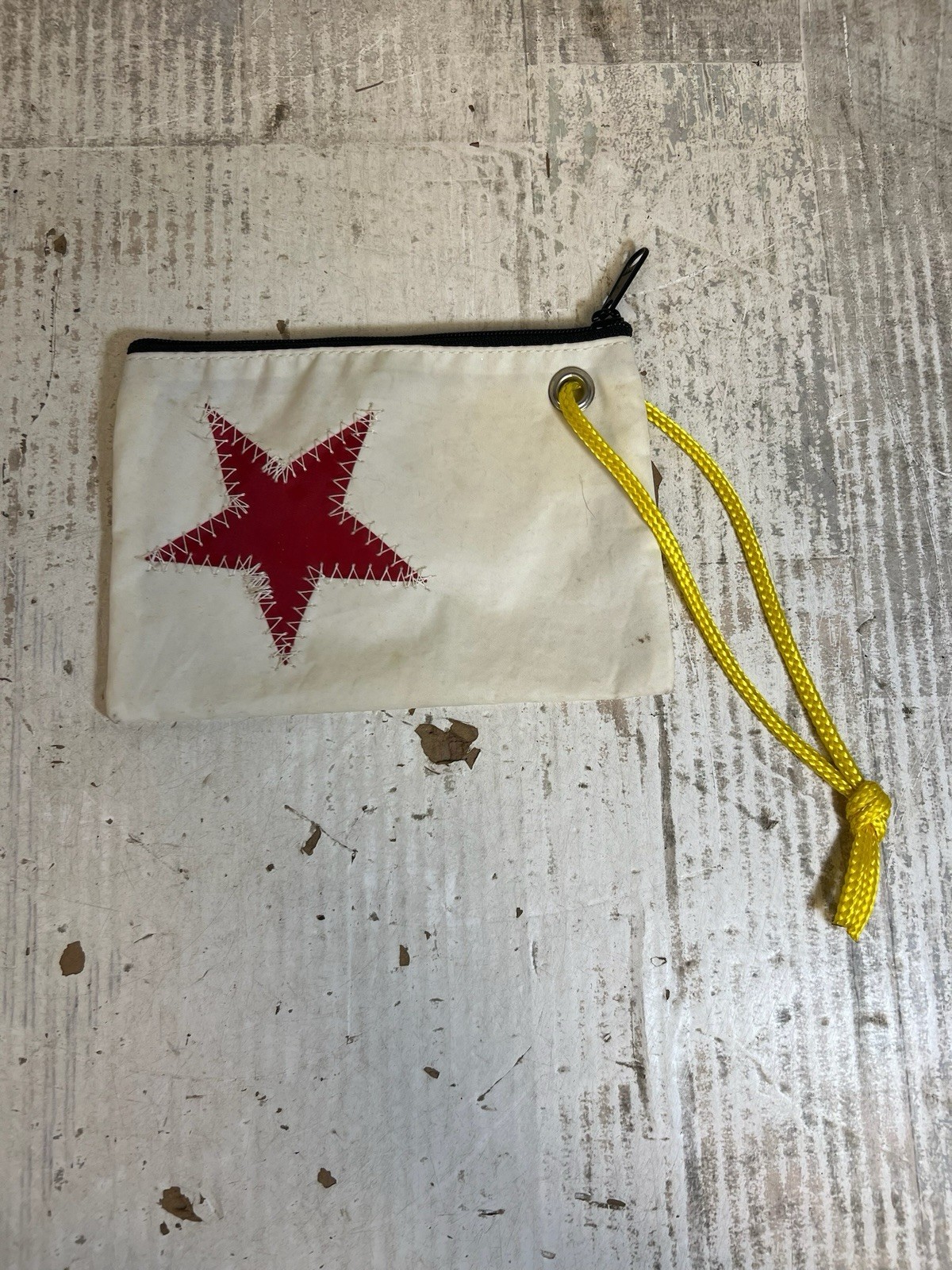 Seabags Of Maine White & Red Star Recycled Boat Sail Wristlet Maine Sea Bags