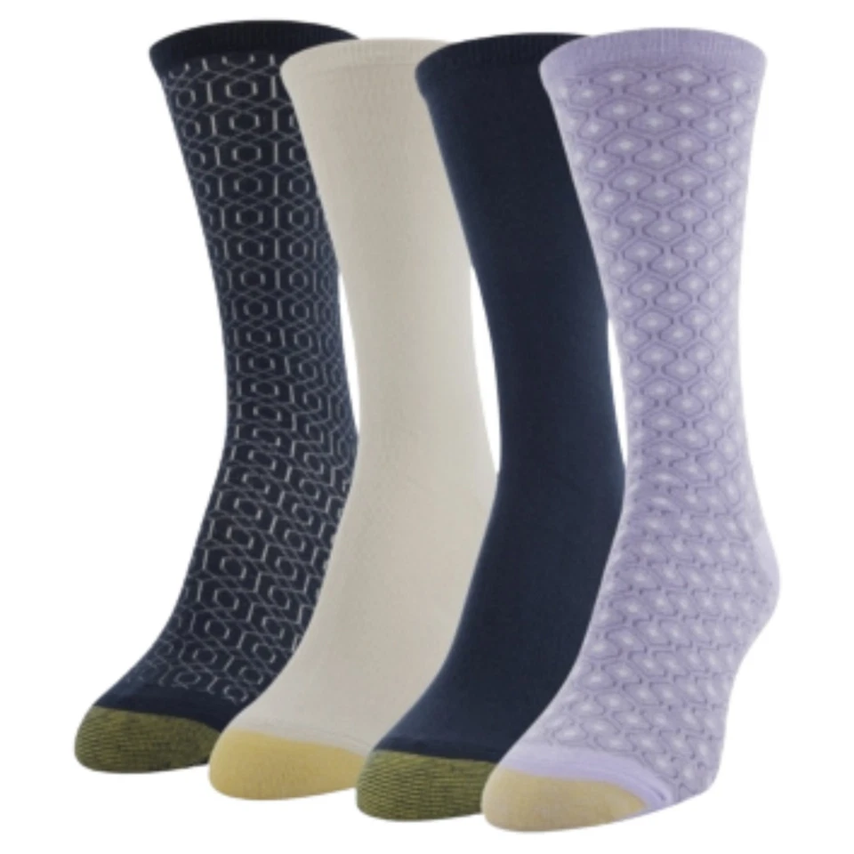 Paquete de 4 calcetines Geo Repeat para mujer Gold Toe talla única púrpura azul marino negro Foto 4 de 4