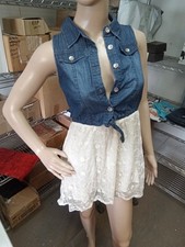 Guess Large (14) Denim Shirt Dress Women’s Blue Jean Lace Bottom