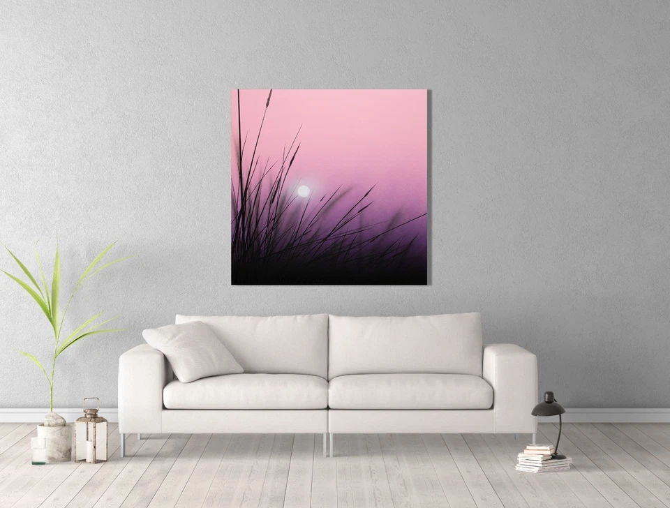 Arte de pared en lienzo Tranquil Dusk 24x24 - impresión giclée silueta de hierba al atardecer rosa Foto 3 de 4