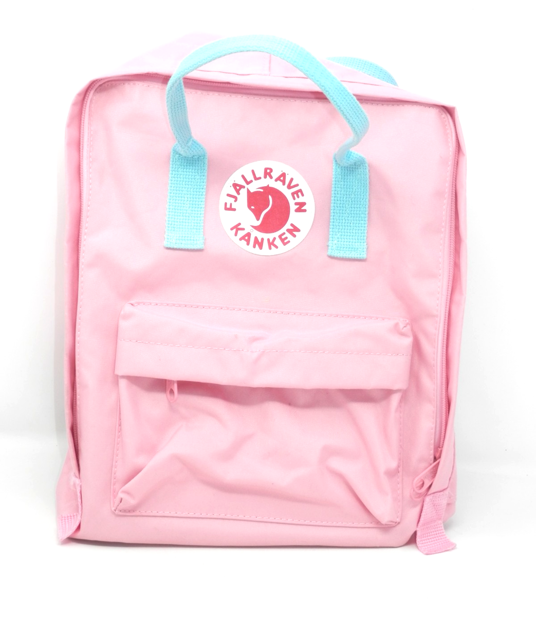 【ママりん】 FJÄLLRÄVEN KANKEN ピンク リュック Fjallraven Kanken Backpack • Pink w/ Blue Handles & Straps 12x14x4