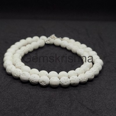 White Lava Bead Necklace 8mm, Essential Oil Diffuser Necklace, Sterling Silver