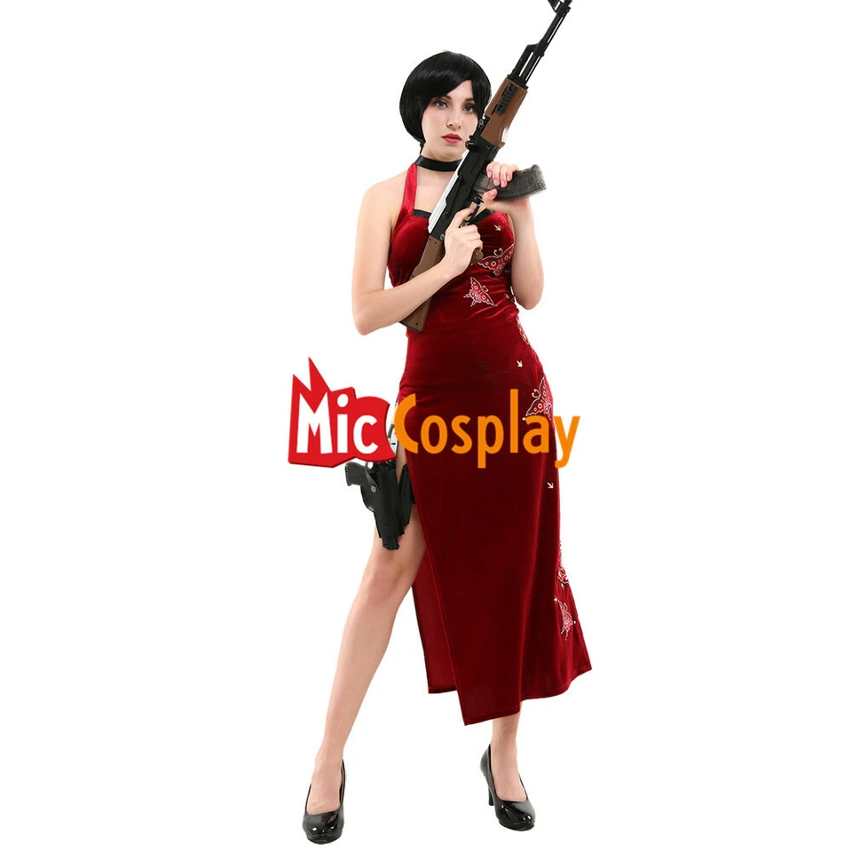 Женская Ada Wong косплей костюм красный Cheongsam платье женщина наряд для Хэллоуина - Изображение 2 из 4