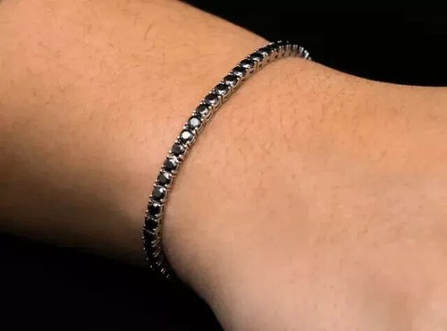 Lab-Created Black Diamond Tennis Bracelet 14K Black Gold Plated 9 Ct Round