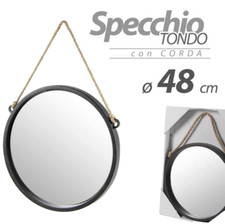 SPECCHIO 48 CM CON CORDA SPECCHIERA PARETE DA MURO APPESO TONDO MODERNO NERO 