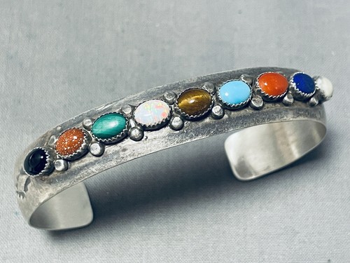 MARVELOUS NAVAJO TURQUOISE & MULTI-STONE STERLING SILVER BRACELET