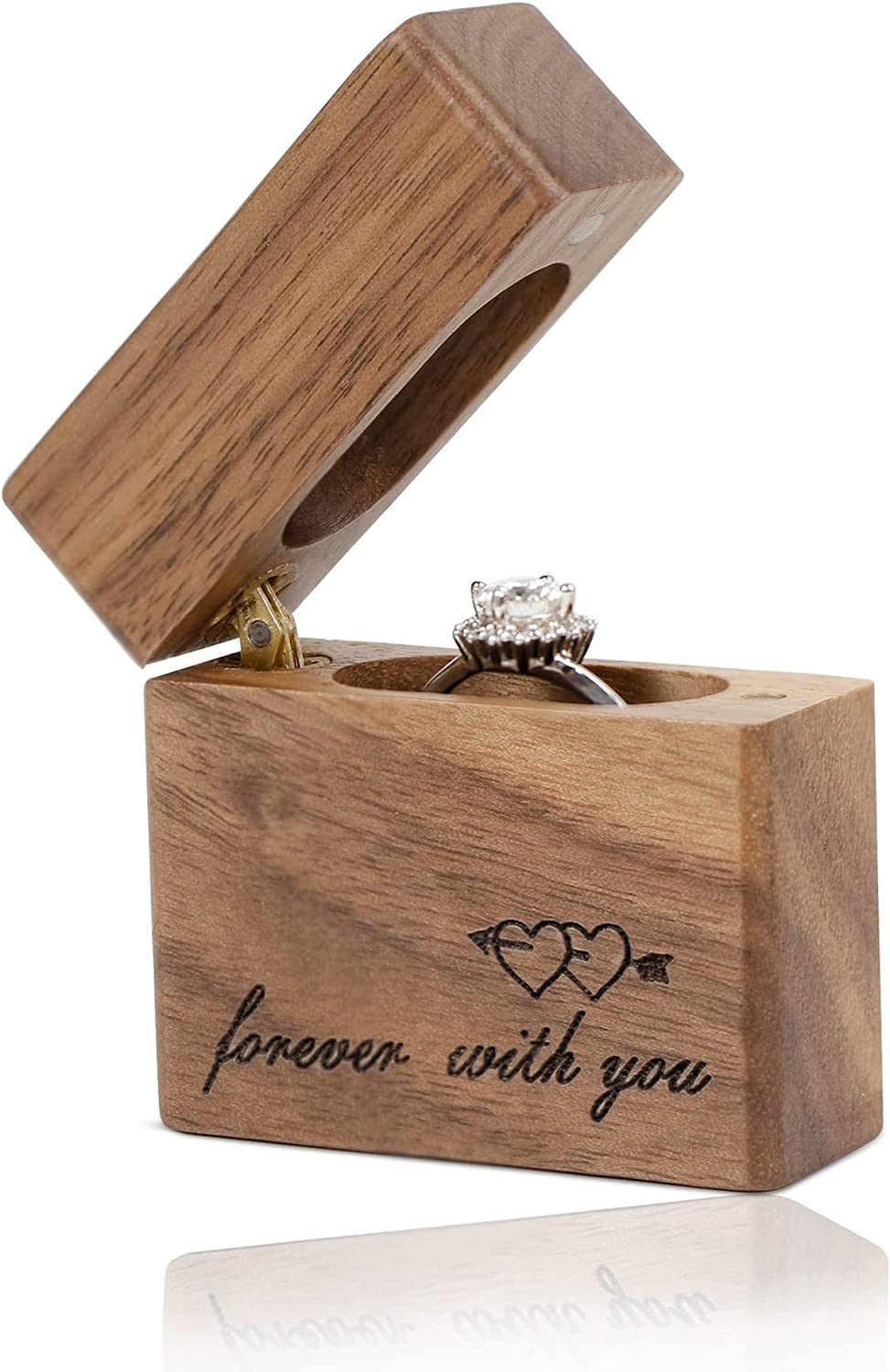 Wooden Engagement Ring Box Small Slim Flat Ring Case Wooden Ring Box-image