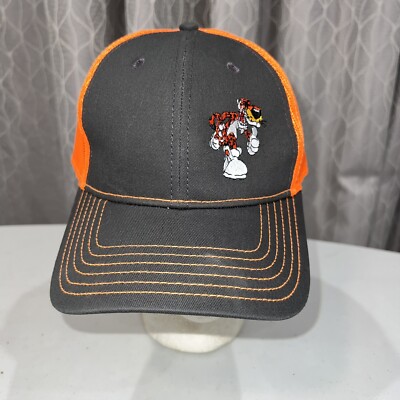 Fluorescent Orange mesh Gray Fabric w Running Spotted Tiger on Hat Cap Snapback