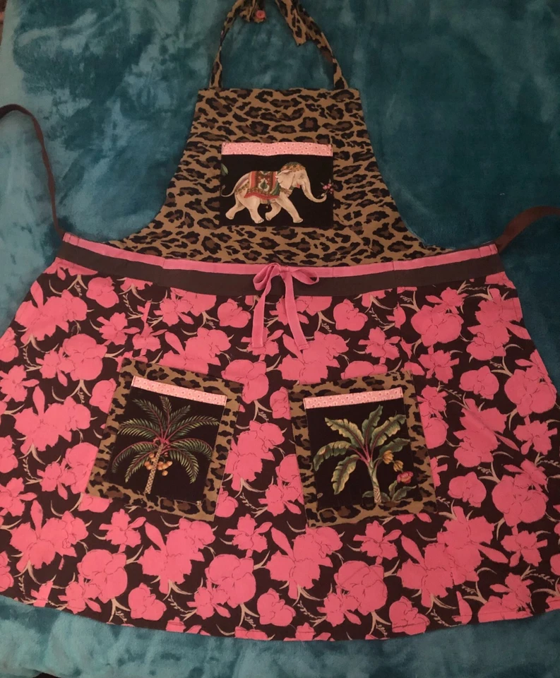 Delantal babero vintage hecho a mano para mujer con bolsillos dobles correas ajustables Foto 3 de 4