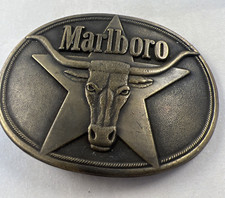 Vintage 1987 Marlboro Belt Buckle Lone Star Brass Men Country Western Fashion