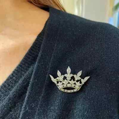 1.50Ct Round Cut Tester Pass Moissanite Crown Brooch Pin  14K Two Tone Plated