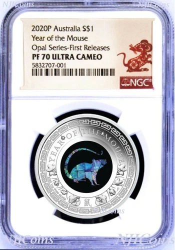 2020 Australia OPAL LUNAR Year of the MOUSE 1 oz Silver Proof Coin NGC PF70 FR
