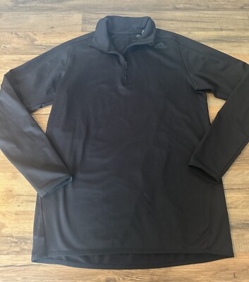 Men s Adidas Black 1/4 Zip 3 Stripe On Neck Performance Pullover Shirt Climalite