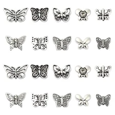 60pcs Tibetan Silver Retro Spacer Beads Butterfly Shaped Beads for Jewelry DIY
