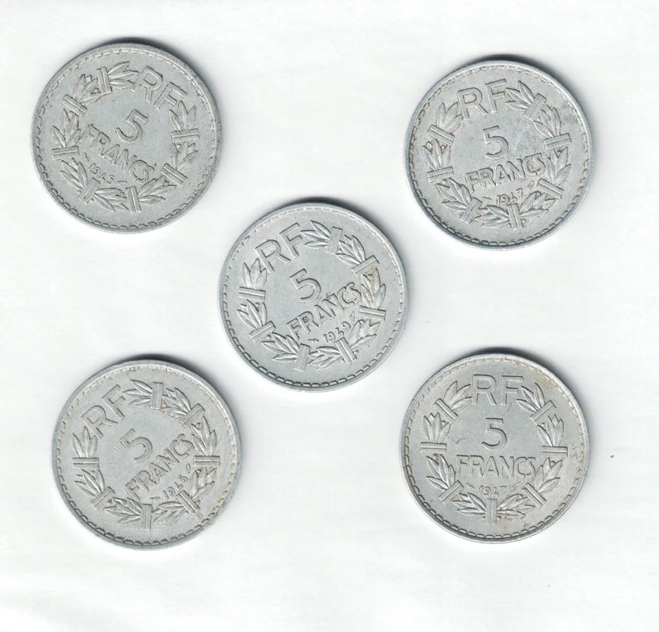 FRANCIA LOTE DE 5 MONEDAS (5 FRANCOS) Foto 2 de 2