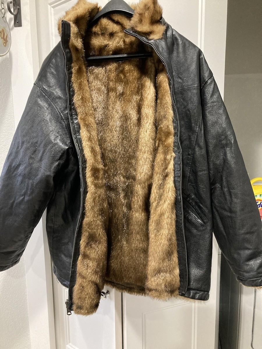 【YOURNUS】Reversible Fur Leather Jacket YBK Front Zip Reversible Leather/Fur Men's Jacket Heavy | eBay