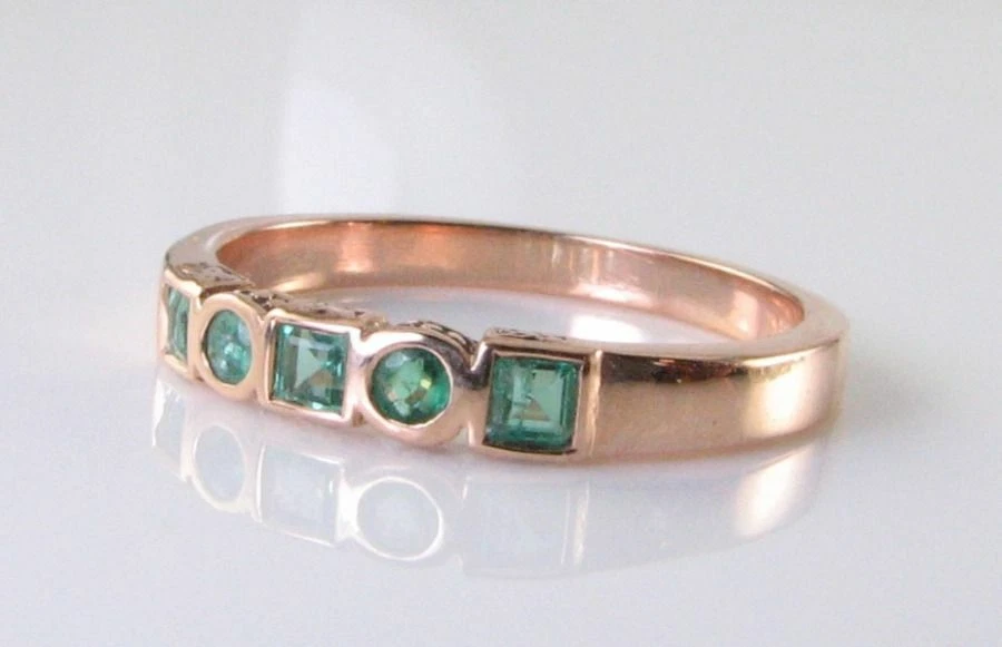 Anillo Eternity Art Deco 9CT Oro Rosa 9K Esmeralda Colombiana Princess