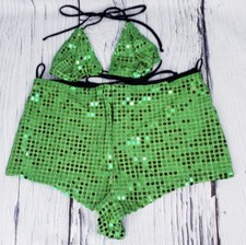 Vintage Green Deadstock NWT Bra Top Boy Short Panty Set Retro Green Sequin