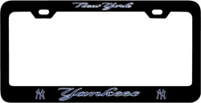 "New York Yankees" Black License Plate Frame, Custom Made of Powder Coated Metal