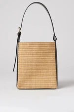 A.P.C. Accessories Sac Virginie Beige & Black Straw Leather Trim Bucket Bag $685