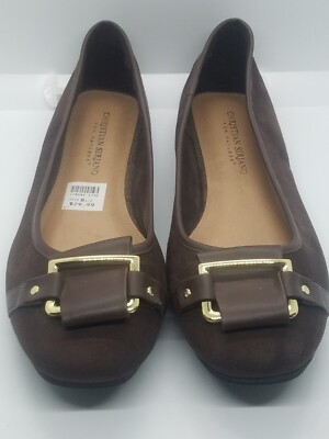 Christian Siriano  Flats Shoes Womens SZ 8.5 Brown Daphne Vega Suede with Buckle