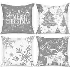 White and 12x12 Christmas Pillow Covers Set of 4, 12" x 12" Pack of 4 Grey