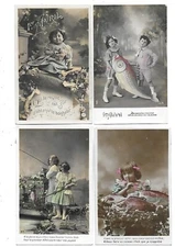 4 CPA carte postale ancienne  1er AVRIL  enfants au poisson  fantaisie