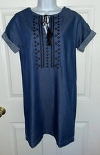 Old Navy Sz XS Blue Dark Wash 100% Cotton Chambray Denim Dress EUC