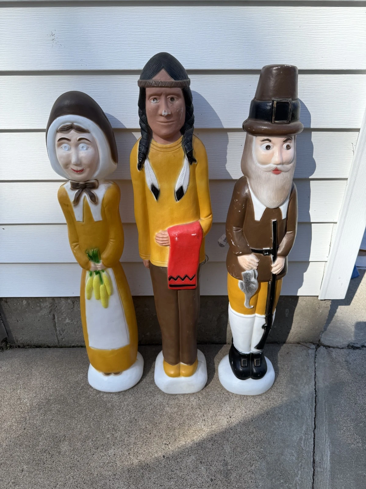 Lot of 3 Union Products Thanksgiving Pilgrim Native American Light Up Blow Mold
