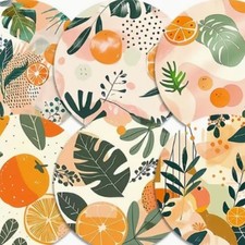 Citrus Botanical Wooden Coasters Set of 6 Orange Leaf