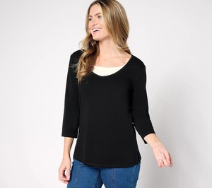 #CA2588 Isaac Mizrahi Live! Essentials Micro Pima Layered Top Size XS