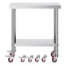 Uimoso Stainless Steel Prep Table with Wheels, 30x18 Inch for Commercial Use