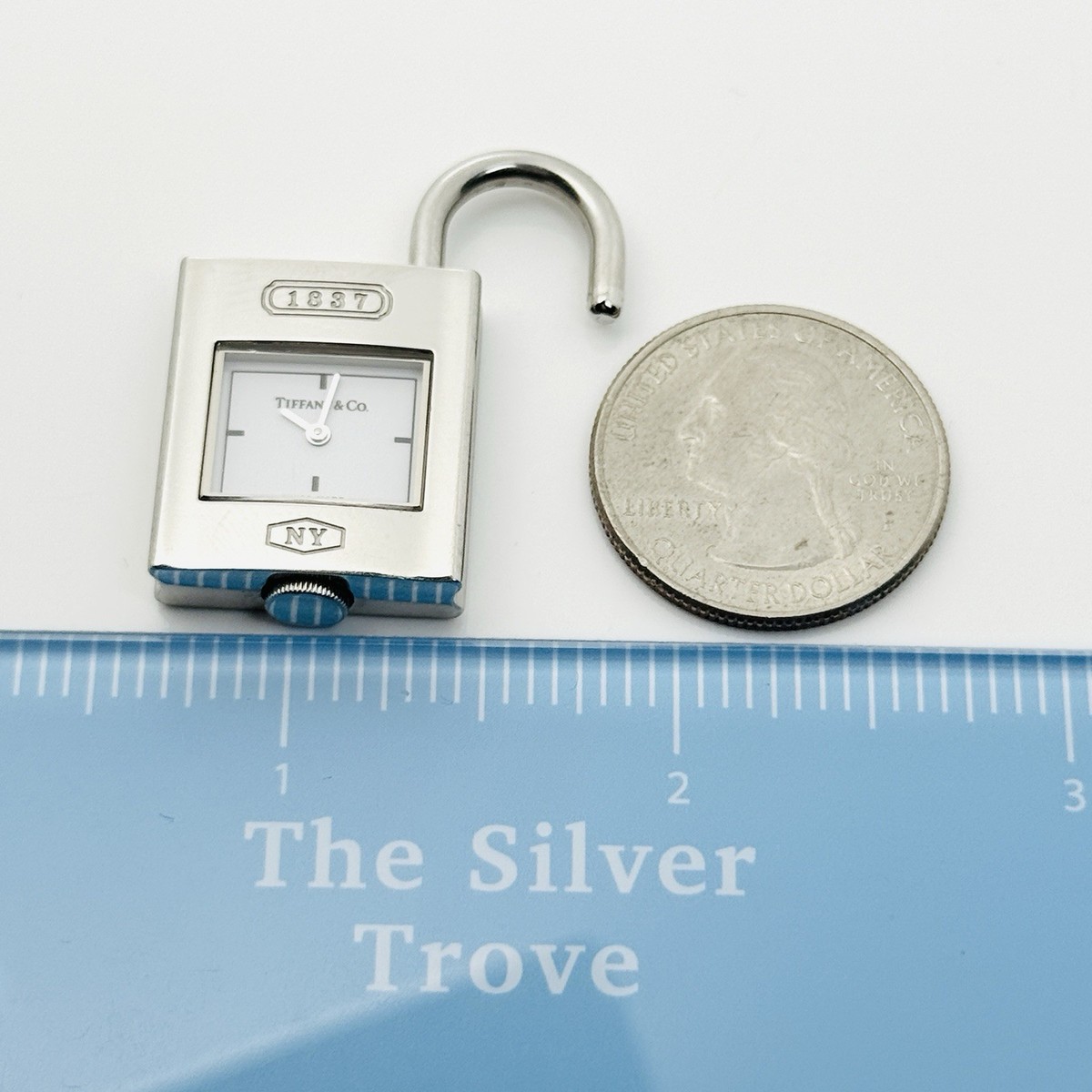 Tiffany 1837 Watch Clock Padlock Lock Charm Pendant in Stainless