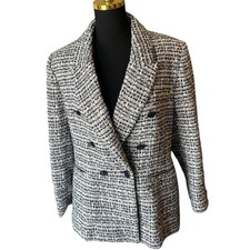 House of Harlow 1960 Women s Tweed Blazer White/Black/Light Blue Size Large
