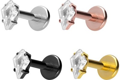 PIERCINGLINE  Piercing Stecker Titan Labret mit Push Fit KRISTALLRAUTE