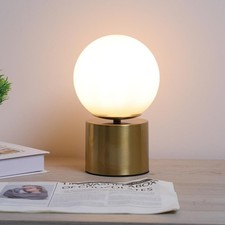 9.3 Ins Gold Globe Table Lamp Bedside Nightstand Lamp W/ Glass Shade Metal Base