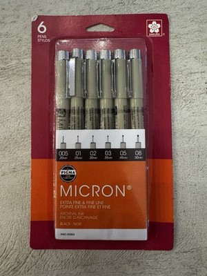 Sakura Pigma Micron Pen Set Black Ink 6-Pen Set (005, 01, 02, 03, 05, 08)
