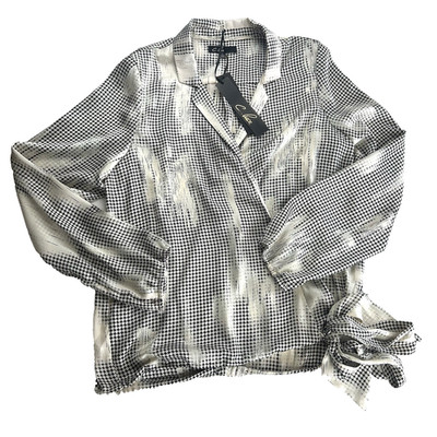 NWT C. Luce blouse Office satin touch soft easy wear care Black/Cream Size L